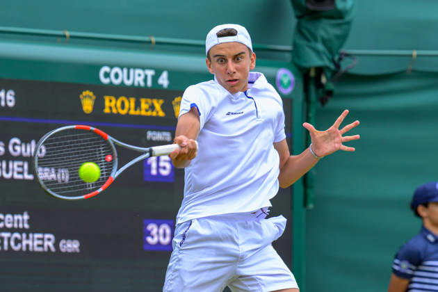 Day Six: The Championships - Wimbledon 2026 LONDON, ENGLAND JULY 04 - Vincent Fletcher of Great Britain reacts during Boy?s Single First Round against Luis Guto Miguel of Brazil at The Wimbledon Lawn Tennis Championship at Wimbledon on July 04, 2026 in London, England. (Photo by Keeran Marquis) Copyright: xKeeranxMarquis Fotoarena SPPx Sportspressphoto_SPR184604