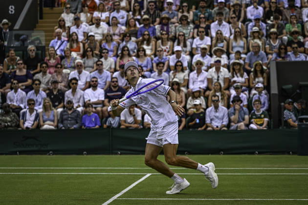 RECORD DATE NOT STATED 4th July 2026; All England Lawn Tennis and Croquet Club, London, England; Wimbledon Tennis Tournament, Day Six; Alex De Minaur (AUS) in action in his third round match against Zachary Svajda (USA) GodfreyxPitt