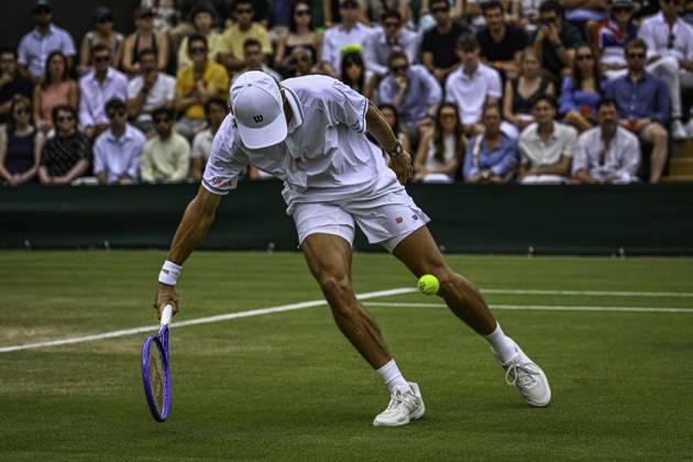 RECORD DATE NOT STATED 4th July 2026; All England Lawn Tennis and Croquet Club, London, England; Wimbledon Tennis Tournament, Day Six; Alex De Minaur (AUS) plays a volley in his third round match against Zachary Svajda (USA) GodfreyxPitt