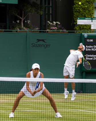Christian Harrison (USA) and Shaui Zhang (CHN) in action during their Mixed Doubles match at The Championships Wimbledon 2026, AELTC, London London All England Lawn Tennis and Croquet Club Wimbledon England, UK NEWSPAPERS OUT Copyright: xImmyxThompson-Bland IPSxPhotoxAgencyx