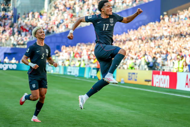 July 6, 2026, Seattle, Washington, USA: United States of America midfielder Malik Tillman (17) celebrates his goal during the match between USA and Belgium in the World Cup 2026 at Seattle Stadium, Seattle, Washington Seattle USA - ZUMAj111 20260706_zsp_j111_030 Copyright: xTomxJonesx