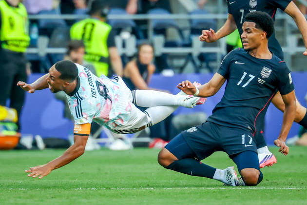 July 6, 2026, Seattle, Washington, USA: United States of America midfielder Malik Tillman (17) and Belgium midfielder Youri Tielemans (8) during the match between USA and Belgium in the World Cup 2026 at Seattle Stadium, Seattle, Washington Seattle USA - ZUMAj111 20260706_zsp_j111_065 Copyright: xTomxJonesx