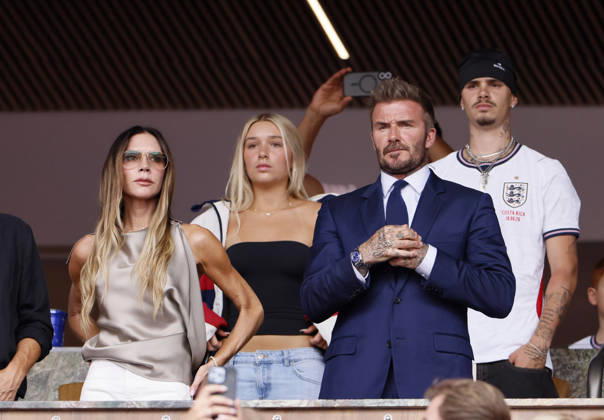 Norway v England: Quarter Final - FIFA World Cup, WM, Weltmeisterschaft, Fussball 2026 Victoria Beckham, Harper Beckham, Sir David Beckham and Romeo Beckham in the stand during the FIFA World Cup 2026 Quarter Final match between Norway and England at Miami Stadium on July 11, 2026 in Miami Gardens, United States. Miami Gardens Miami Stadium FL United States Copyright: xAllstarxPicturexLibraryxLtdx