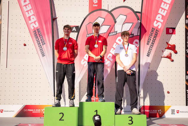 July 25, 2026 Climbing Speed Climbing The Finals 2026 German Men s Speed Climbing Championship Left: Andrin Zedler, Düsseldorf; Center: Sebastian Lucke, Düsseldorf; Right: Moritz Müller, Stuttgart; Hannover, Opernplatz, Lower Saxony, Germany