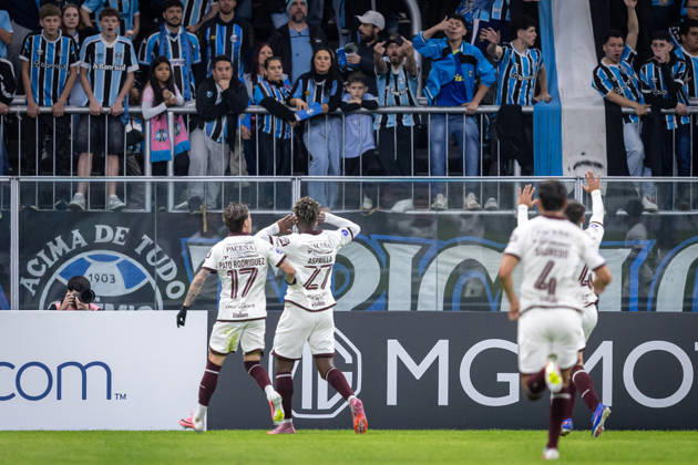 RECORD DATE NOT STATED 30th July 2026; Arena do Gremio Stadium, Porto Alegre, Brazil; Copa Sudamericana Football, Gremio versus Bolivar; Dairon Asprilla of Bolivar celebrates after scoring the first goal of his team RichardxDucker DiaEsportivo