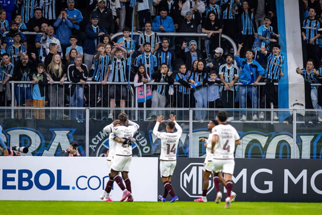 RECORD DATE NOT STATED 30th July 2026; Arena do Gremio Stadium, Porto Alegre, Brazil; Copa Sudamericana Football, Gremio versus Bolivar; Dairon Asprilla of Bolivar celebrates after scoring the first goal of his team RichardxDucker DiaEsportivo