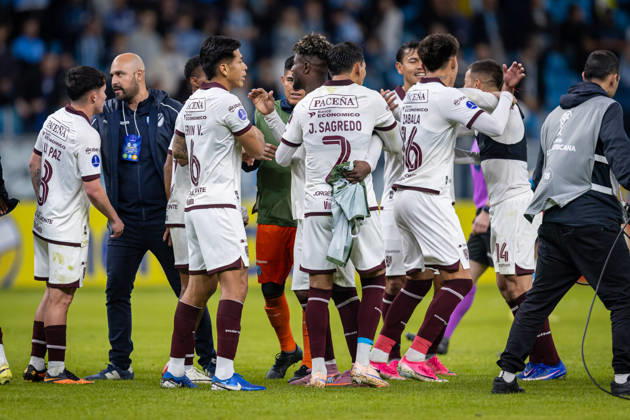 RECORD DATE NOT STATED 30th July 2026; Arena do Gremio Stadium, Porto Alegre, Brazil; Copa Sudamericana Football, Gremio versus Bolivar; Players of Bolivar celebrates a victory 0-1 RichardxDucker DiaEsportivo