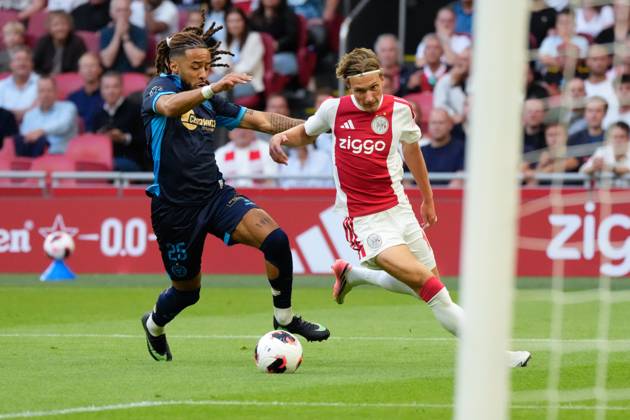 AMSTERDAM , 06-08-2026, Johan Cruijff ArenA , season 2026 2027 , UEFA Conference League play-off football . Match between Ajax and Shelbourne FC , Picture shows Ajax player Mika Godts Ajax - Shelbourne x205489058x Copyright: