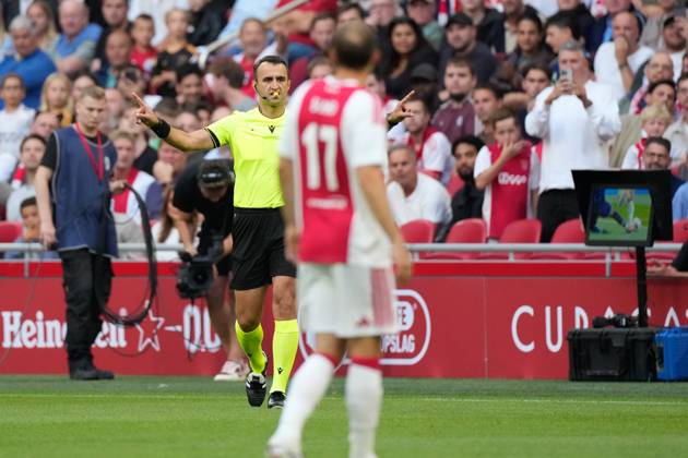 AMSTERDAM , 06-08-2026, Johan Cruijff ArenA , season 2026 2027 , UEFA Conference League play-off football . Match between Ajax and Shelbourne FC , Picture shows referee Atilla Karaoglan Ajax - Shelbourne x205489068x Copyright: