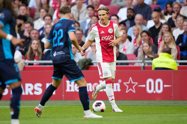 AMSTERDAM , 06-08-2026, Johan Cruijff ArenA , season 2026 2027 , UEFA Conference League play-off football . Match between Ajax and Shelbourne FC , Picture shows Ajax player Mika Godts Ajax - Shelbourne x205489074x Copyright:
