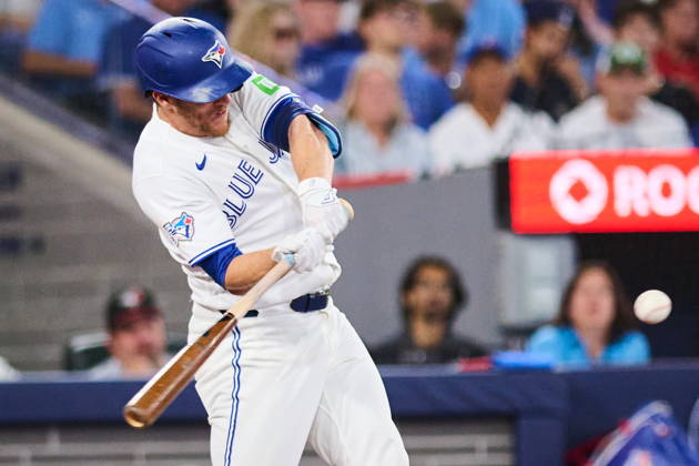 August 11, 2026, Toronto, On, Canada: Toronto Blue Jays Myles Straw (3) hits an RBI double against the Boston Red Sox during eighth inning MLB, Baseball Herren, USA baseball action in Toronto, on Tuesday, Aug. 11, 2026. Canada News - August 11, 2026 - ZUMAc35_ 20260811_zaf_c35_132 Copyright: xSammyxKoganx