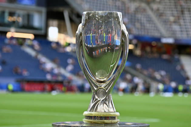 Paris Saint-Germain v Aston Villa - UEFA Super Cup SALZBURG, AUSTRIA - AUGUST 12: The UEFA Super Cup trophy is displayed at Salzburg Stadium ahead of the UEFA Super Cup match between Paris Saint-Germain and Aston Villa in Salzburg, Austria, on August 12, 2026. Isa Terli Anadolu Salzburg Austria. Editorial use only. Please get in touch for any other usage. Copyright: x2026xAnadoluxIsaxTerlix