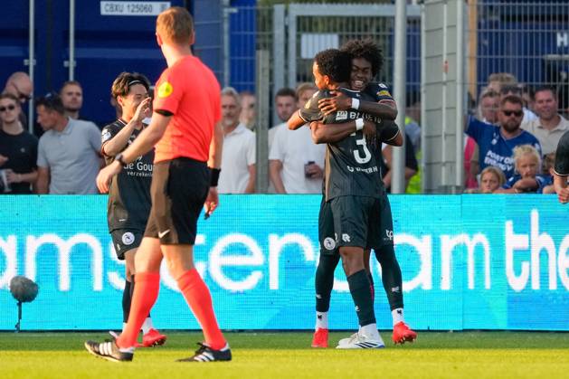 VELSEN-ZUID , 14-08-2026 , BUKO Stadion , season 2026 2027 , Dutch Eredivisie football , match between Telstar and Sparta Rotterdam , Picture shows Sparta Rotterdam player Marvin Young, Sparta Rotterdam player Ayoni Santos celebrating the 0-1 Telstar - Sparta  x205709871x Copyright: