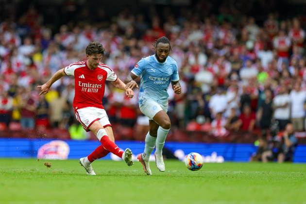 Arsenal v Manchester City, FA Community Shield Declan Rice (41) of Arsenal during the FA Community Shield match between Arsenal and Manchester City at Millenium Stadium, Cardiff, UK on 16 August 2026. Editorial use only DataCo restrictions apply See www.football-dataco.com , Copyright: xNigelxKeenex PSI-24687-0047