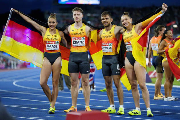 Athletics, European Championships in Birmingham, 4x100m mixed relay, Germany wins silver