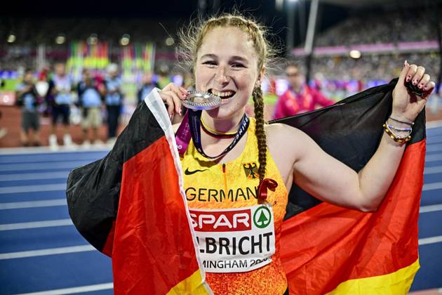 Athletics, European Championships in Birmingham, javelin throw, women, Julia Ulbricht wins silver