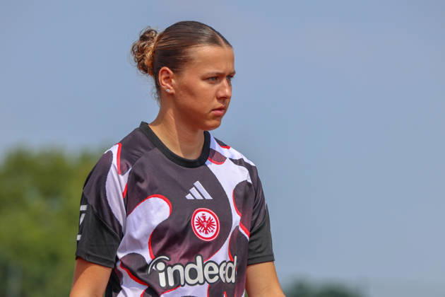 Herzogenaurach, Germany, August 16, 2026: Friendly match between Olympique Lyon Women and Eintracht Frankfurt Women. Pictured: Larissa Mühlhaus (Muehlhaus) of SGE Copyright: HMBxMedia MadeleinexFantini