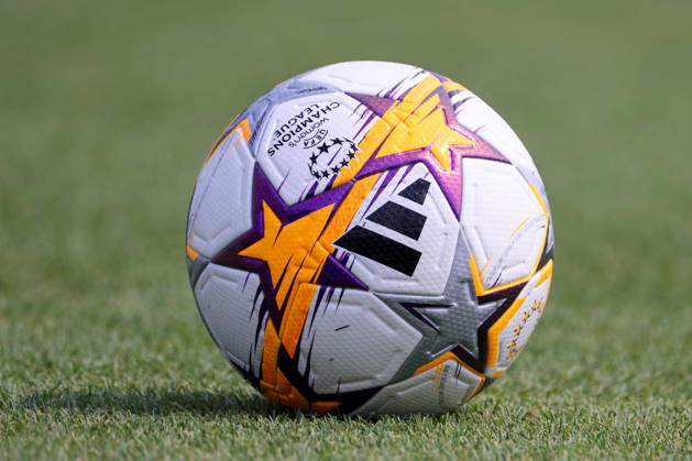 Herzogenaurach, Germany, August 16, 2026: Friendly match between Olympique Lyon Women and Eintracht Frankfurt Women. Pictured: Stock photo of a soccer ball with the text UEFA Women’s Champions League. Copyright: HMBxMedia MadeleinexFantini