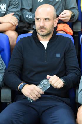 STVV s head coach Frederic De Meyer pictured before a soccer game between Belgian Sint-Truidense V.V. and Cypriot AC Omonoia Nicosia, Thursday 20 August 2026 in Sint-Truiden, the first leg of the play-off round for the UEFA Europa League league phase. JILLxDELSAUX x183846506x