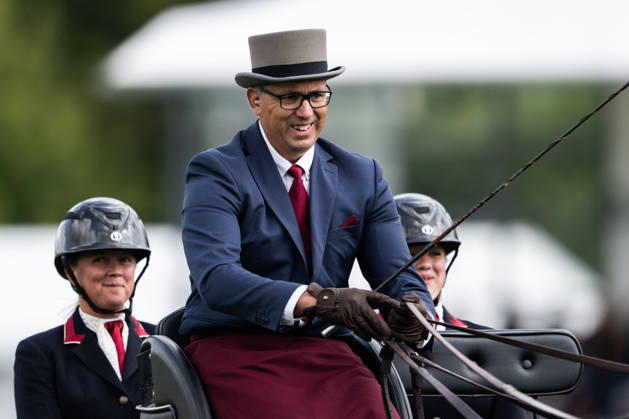 August 21, 2026: Fredrik Persson of Sweden, riding the horses Fasco, Hertog Jan, Judson, and Kermit, competes in the Four-in-Hand Dressage on Day 11 of the 2026 FEI World Championships on August 21, 2026 in Aachen. Photo by Emma Wallskog. BILDBYRAN code EW EW0695 equestrian sports 2026 World Championships 2026 FEI World Championships bbeng equestrian sports World Championships four-in-hand driving dressage four-in-hand Copyright: EMMAxWALLSKOG BB260821EW006