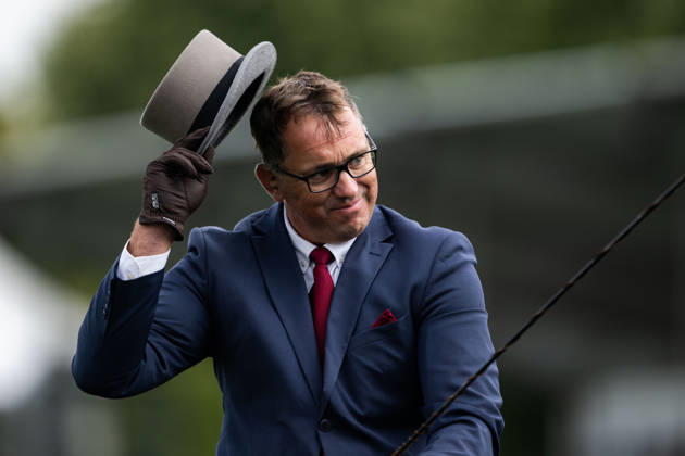 August 21, 2026: Fredrik Persson of Sweden, riding the horses Fasco, Hertog Jan, Judson, and Kermit, competes in the Four-in-Hand Dressage on Day 11 of the 2026 FEI World Championships on August 21, 2026 in Aachen. Photo by Emma Wallskog. BILDBYRAN code EW EW0695 equestrian sports 2026 World Championships 2026 FEI World Championships bbeng equestrian sports World Championships four-in-hand driving dressage four-in-hand Copyright: EMMAxWALLSKOG BB260821EW007