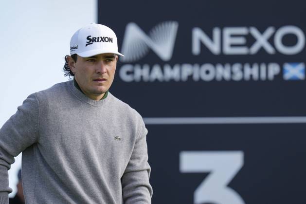 BALMEDIE, SCOTLAND - AUG 21: Maximilian Steinlechner (AUT) waits on the third tee during Round 2 at the 2026 Nexo Championship at the Trump International Golf Links, Balmedie on August 21, 2026 in Aberdeenshire, Scotland The 2026 Nexo Championship