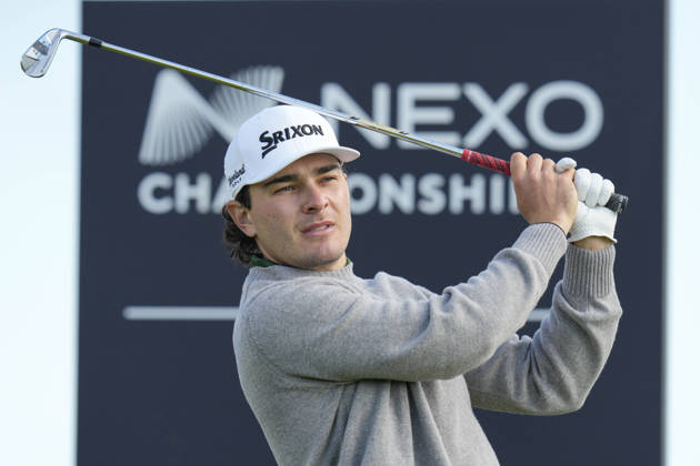 BALMEDIE, SCOTLAND - AUG 21: Maximilian Steinlechner (AUT) plays from the third tee during Round 2 at the 2026 Nexo Championship at the Trump International Golf Links, Balmedie on August 21, 2026 in Aberdeenshire, Scotland The 2026 Nexo Championship