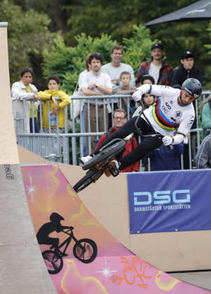 August 21, 2026: Men s Qualifying Round at the BMX Freestyle Park European Championships in Darmstadt s Bürgerpark, hosted by VC Darmstadt, August 21–23, 2026. Here, Anthony Jeanjean (FRA), the reigning 2025 world champion in the course, competes in the qualifying round in Darmstadt, Hesse, Germany.