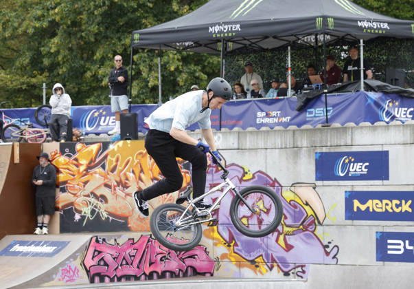August 21, 2026 Men s Qualifying Round at the BMX Freestyle Park European Championships in Darmstadt s Bürgerpark, hosted by VC Darmstadt, August 21–23, 2026. Pictured here: Lars Kindermann (GER) during the competition in Darmstadt, Hesse, Germany