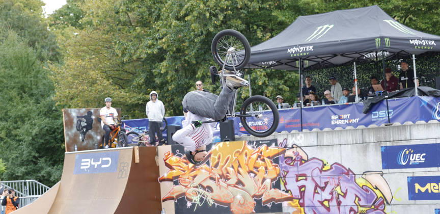 August 21, 2026 Men s Qualifying Round at the BMX Freestyle Park European Championships in Darmstadt s Bürgerpark, hosted by VC Darmstadt, August 21–23, 2026. Pictured here: Lars Kindermann (GER) during the competition in Darmstadt, Hesse, Germany