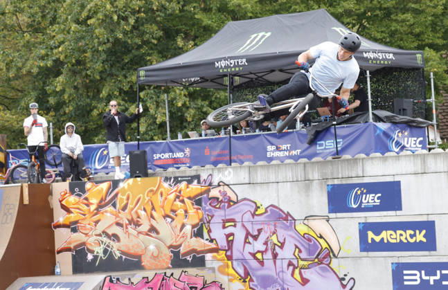 August 21, 2026 Men s Qualifying Round at the BMX Freestyle Park European Championships in Darmstadt s Bürgerpark, hosted by VC Darmstadt, August 21–23, 2026. Here: Nikita Fominov (AIN) during the competition in Darmstadt, Hesse, Germany