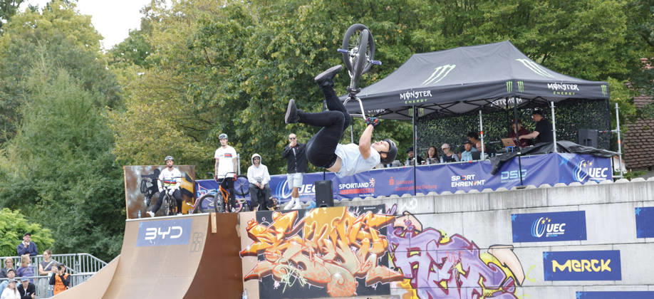 August 21, 2026 Men s Qualifying Round at the BMX Freestyle Park European Championships in Darmstadt s Bürgerpark, hosted by VC Darmstadt, August 21–23, 2026. Here: Nikita Fominov (AIN) during the competition in Darmstadt, Hesse, Germany