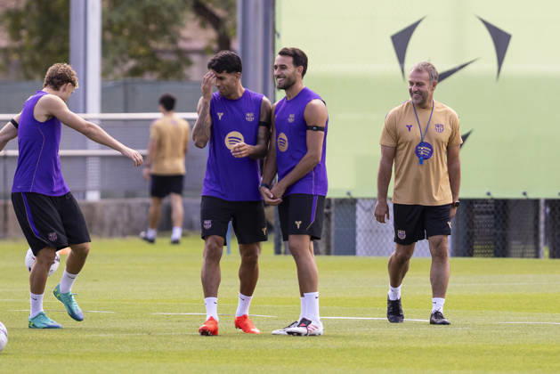 August 22, 2026, Sant Joan Despi, Barcelona, Spain: Hansi Flick, Head coach, Joao Cancelo and Eric Garcia during the training day of FC Barcelona, Barca ahead the Spanish League, Laliga EA Sports, football match against Elche CF at Ciudad Esportiva Joan Gamper on August 22, 2026 in Sant Joan Despi, Barcelona, Spain. FC Barcelona Training And press conference, PK, Pressekonferenz - LaLiga EA Sports - ZUMAa181 20260822_zaa_a181_020 Copyright: xJavierxBorregox