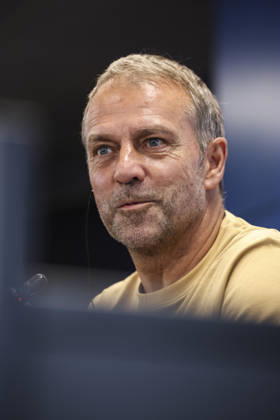 August 22, 2026, Sant Joan Despi, Barcelona, Spain: Hansi Flick, head coach of FC Barcelona, Barca attends his press conference, PK, Pressekonferenz during the training day of FC Barcelona ahead the Spanish League, LaLiga EA Sports, football match against Elche CF at Ciudad Esportiva Joan Gamper on August 22, 2026 in Sant Joan Despi, Barcelona, Spain. FC Barcelona Training And Press Conference - LaLiga EA Sports - ZUMAa181 20260822_zaa_a181_090 Copyright: xJavierxBorregox