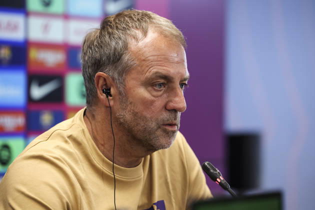 August 22, 2026, Sant Joan Despi, Barcelona, Spain: Hansi Flick, head coach of FC Barcelona, Barca attends his press conference, PK, Pressekonferenz during the training day of FC Barcelona ahead the Spanish League, LaLiga EA Sports, football match against Elche CF at Ciudad Esportiva Joan Gamper on August 22, 2026 in Sant Joan Despi, Barcelona, Spain. FC Barcelona Training And Press Conference - LaLiga EA Sports - ZUMAa181 20260822_zaa_a181_092 Copyright: xJavierxBorregox