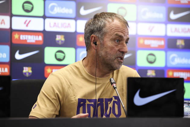 August 22, 2026, Sant Joan Despi, Barcelona, Spain: Hansi Flick, head coach of FC Barcelona, Barca attends his press conference, PK, Pressekonferenz during the training day of FC Barcelona ahead the Spanish League, LaLiga EA Sports, football match against Elche CF at Ciudad Esportiva Joan Gamper on August 22, 2026 in Sant Joan Despi, Barcelona, Spain. FC Barcelona Training And Press Conference - LaLiga EA Sports - ZUMAa181 20260822_zaa_a181_094 Copyright: xJavierxBorregox