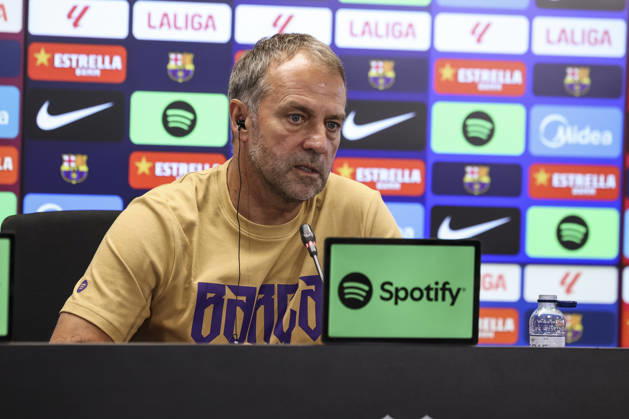 August 22, 2026, Sant Joan Despi, Barcelona, Spain: Hansi Flick, head coach of FC Barcelona, Barca attends his press conference, PK, Pressekonferenz during the training day of FC Barcelona ahead the Spanish League, LaLiga EA Sports, football match against Elche CF at Ciudad Esportiva Joan Gamper on August 22, 2026 in Sant Joan Despi, Barcelona, Spain. FC Barcelona Training And Press Conference - LaLiga EA Sports - ZUMAa181 20260822_zaa_a181_097 Copyright: xJavierxBorregox