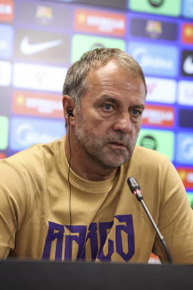 August 22, 2026, Sant Joan Despi, Barcelona, Spain: Hansi Flick, head coach of FC Barcelona, Barca attends his press conference, PK, Pressekonferenz during the training day of FC Barcelona ahead the Spanish League, LaLiga EA Sports, football match against Elche CF at Ciudad Esportiva Joan Gamper on August 22, 2026 in Sant Joan Despi, Barcelona, Spain. FC Barcelona Training And Press Conference - LaLiga EA Sports - ZUMAa181 20260822_zaa_a181_099 Copyright: xJavierxBorregox