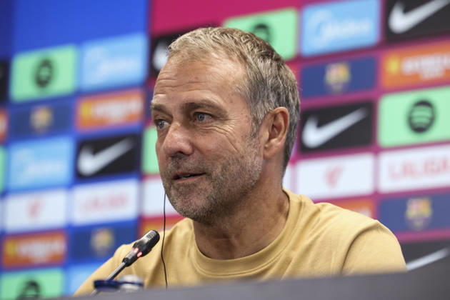 August 22, 2026, Sant Joan Despi, Barcelona, Spain: Hansi Flick, head coach of FC Barcelona, Barca attends his press conference, PK, Pressekonferenz during the training day of FC Barcelona ahead the Spanish League, LaLiga EA Sports, football match against Elche CF at Ciudad Esportiva Joan Gamper on August 22, 2026 in Sant Joan Despi, Barcelona, Spain. FC Barcelona Training And Press Conference - LaLiga EA Sports - ZUMAa181 20260822_zaa_a181_104 Copyright: xJavierxBorregox