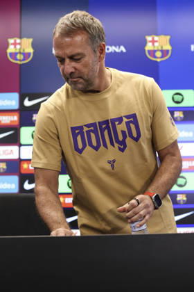 August 22, 2026, Sant Joan Despi, Barcelona, Spain: Hansi Flick, head coach of FC Barcelona, Barca attends his press conference, PK, Pressekonferenz during the training day of FC Barcelona ahead the Spanish League, LaLiga EA Sports, football match against Elche CF at Ciudad Esportiva Joan Gamper on August 22, 2026 in Sant Joan Despi, Barcelona, Spain. FC Barcelona Training And Press Conference - LaLiga EA Sports - ZUMAa181 20260822_zaa_a181_105 Copyright: xJavierxBorregox