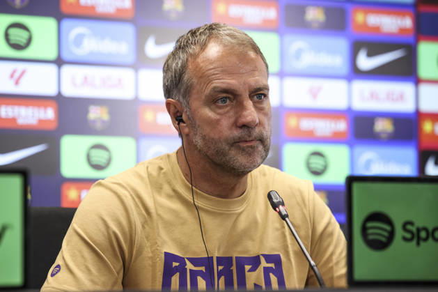August 22, 2026, Sant Joan Despi, Barcelona, Spain: Hansi Flick, head coach of FC Barcelona, Barca attends his press conference, PK, Pressekonferenz during the training day of FC Barcelona ahead the Spanish League, LaLiga EA Sports, football match against Elche CF at Ciudad Esportiva Joan Gamper on August 22, 2026 in Sant Joan Despi, Barcelona, Spain. FC Barcelona Training And Press Conference - LaLiga EA Sports - ZUMAa181 20260822_zaa_a181_107 Copyright: xJavierxBorregox