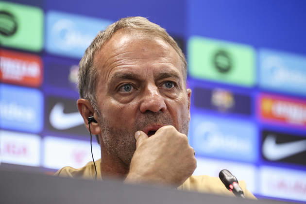 August 22, 2026, Sant Joan Despi, Barcelona, Spain: Hansi Flick, head coach of FC Barcelona, Barca attends his press conference, PK, Pressekonferenz during the training day of FC Barcelona ahead the Spanish League, LaLiga EA Sports, football match against Elche CF at Ciudad Esportiva Joan Gamper on August 22, 2026 in Sant Joan Despi, Barcelona, Spain. FC Barcelona Training And Press Conference - LaLiga EA Sports - ZUMAa181 20260822_zaa_a181_109 Copyright: xJavierxBorregox
