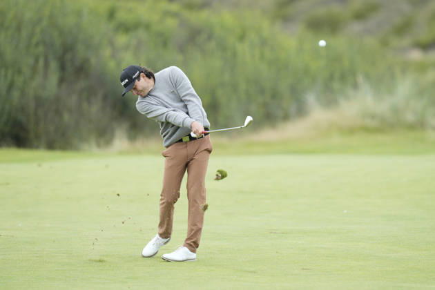 BALMEDIE, SCOTLAND - AUG 22: Maximilian Steinlechner (AUT) plays from the second fairway during Round 3 at the 2026 Nexo Championship at the Trump International Golf Links, Balmedie on August 22, 2026 in Aberdeenshire, Scotland The 2026 Nexo Championship