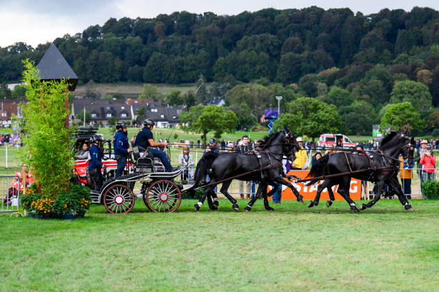 August 22, 2026: Fredrik Persson of Sweden, with his horses Fasco, Hertog Jan, Judson, and Kermit, competes in the Four-in-Hand Marathon on Day 12 of the 2026 FEI World Championships on August 22, 2026 in Aachen. Photo by Emma Wallskog. BILDBYRAN code EW EW0697 equestrian sports 2026 World Championships 2026 FEI World Championships bbeng equestrian sports World Championships four-in-hand driving Copyright: EMMAxWALLSKOG BB260822EW014
