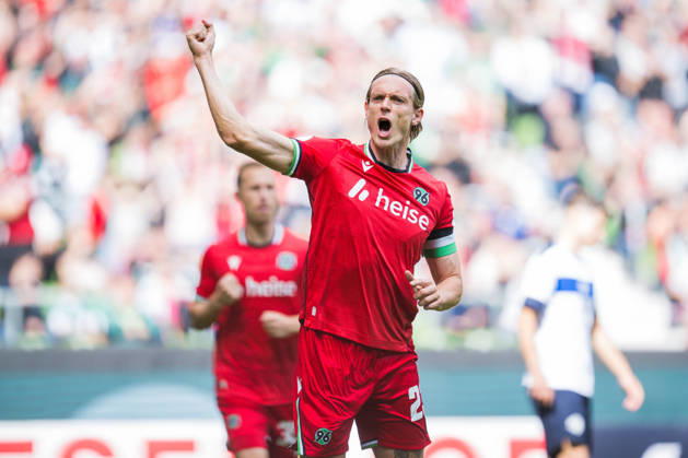 August 22, 2026 Soccer, 2026–2027, DFB Cup, 1st Round, SV Hemelingen vs. Hannover 96, Stefan Teitur Thordarson; Hannover celebrates after his goal to make it 0–1. DFB REGULATIONS PROHIBIT ANY USE OF PHOTOGRAPHS AS IMAGE SEQUENCES AND OR QUASI-VIDEO