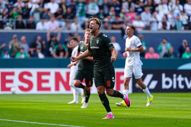 Goal celebration after Niclas Füllkrug scored the 0–2 goal on a penalty kick for SV Werder Bremen, August 10, 2026, Lüneburger SK Hansa vs. SV Werder Bremen, soccer, DFB Cup, 1st round, 2026–2027 season, August 22, 2026, Germany, Lüneburger SK Hansa vs. SV Werder Bremen, Soccer, DFB Cup, First Round, 2026–2027 Season, August 22, 2026, Hamburg Copyright: xEibner-Pressefoto MarcelxvonxFehrnx EP_MFN