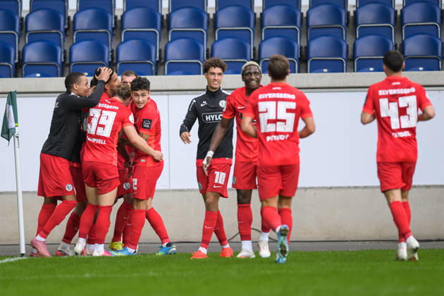 Soccer, DFB Cup, 20260822, MSV Duisburg vs. SV 07 Elversberg. Pictured: Goal 1, Goal celebration, Duisburg, Schauinsland Reisen Arena, North Rhine-Westphalia, Germany Copyright: Passion2Press MarkusxFischerx