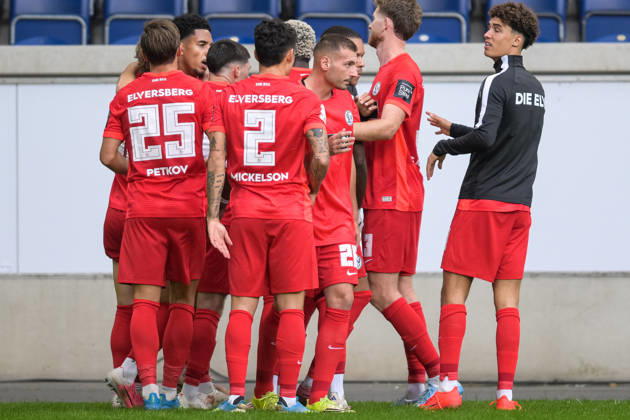 Soccer, DFB Cup, 20260822, MSV Duisburg vs. SV 07 Elversberg. Pictured: Goal 1, Goal celebration, Duisburg, Schauinsland Reisen Arena, North Rhine-Westphalia, Germany Copyright: Passion2Press MarkusxFischerx
