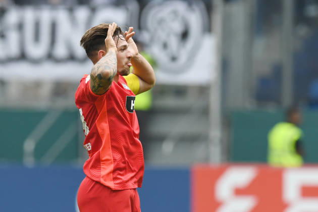 Goal scorer Luca Schnellbacher of SV 07 Elversberg, 24, celebrates his goal to make it 1–0, GER, MSV Duisburg vs. SV 07 Elversberg, Soccer, DFB Cup First Round, 2026–2027 season, August 22, 2026. DFL regulations prohibit any use of photographs as image sequences and or quasi-video. GER, MSV Duisburg vs. SV 07 Elversberg, soccer, DFB Cup First Round, 2026–2027 Season, August 22, 2026, Duisburg Copyright: xEibner-Pressefoto ThomasxThienelx EP_TTL