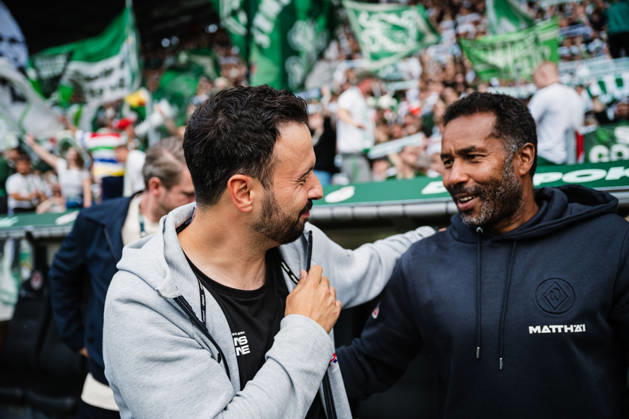 DFB Cup: Lüneburger SK vs. SV Werder Bremen, August 22, 2026. Tarek Gibbah, coach of Lüneburger SK; Hansa with Daniel Thioune, coach of SV Werder Bremen. Soccer, DFB Cup, First Round: Lüneburger SK vs. SV Werder Bremen on August 22, 2026, at Millerntor Stadium, Hamburg. DFB regulations prohibit any use of photographs as image sequences and or quasi-video. Copyright: xBEAUTIFULxSPORTS Tonhäuserx